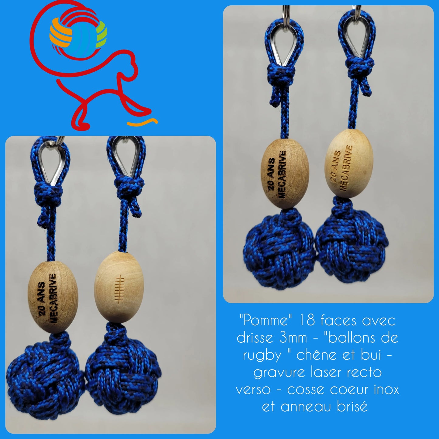 Porte-Clés Pomme de Touline L'Esprit Rugby Aux fils des noeuds