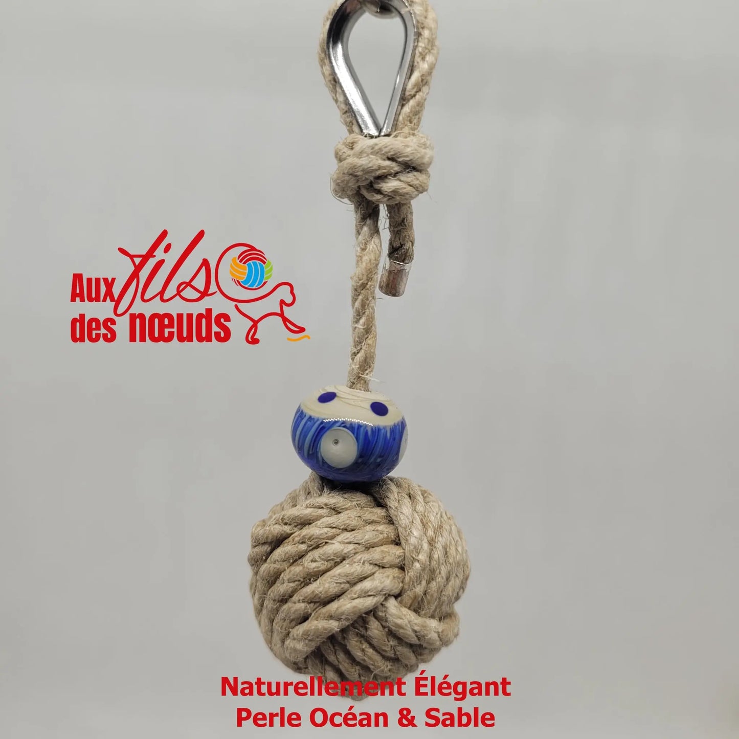 Porte-clés Pomme de Touline │ Chanvre Verre Céleste Aux fils des noeuds