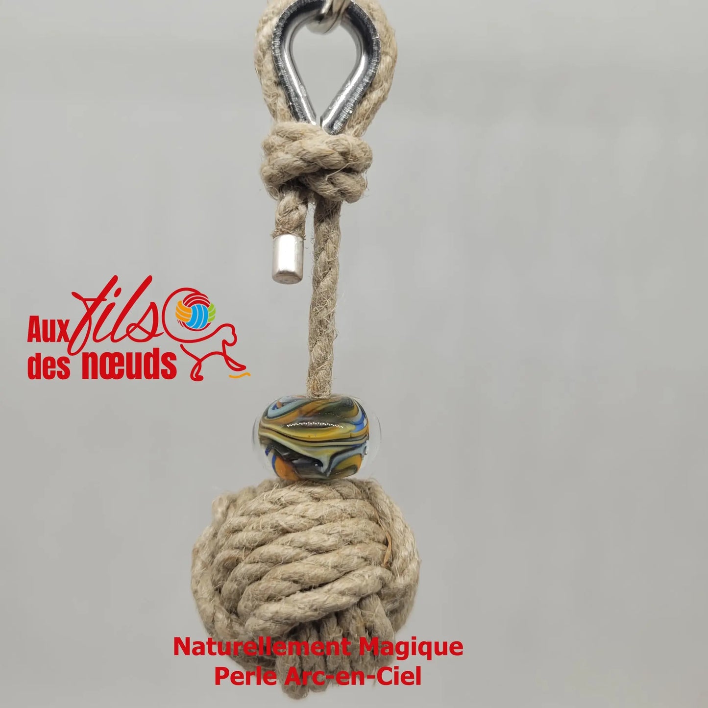 Porte-clés Pomme de Touline │ Chanvre Verre Céleste Aux fils des noeuds