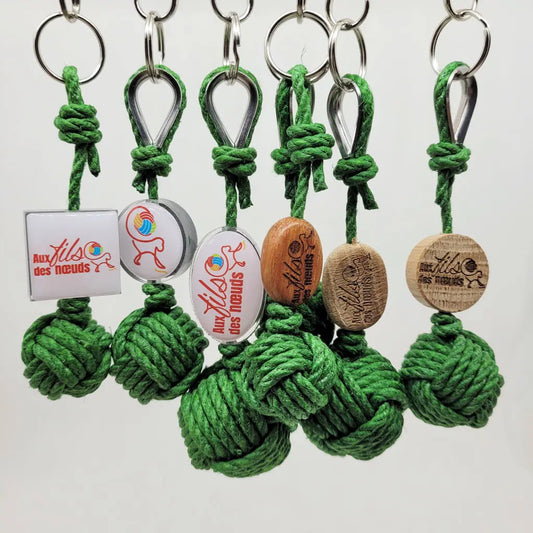 porte clés pomme de touline personnalisable chanvre fabrication artisanale Origine Corrèze gravure laser doming aux fils des nœuds made in France