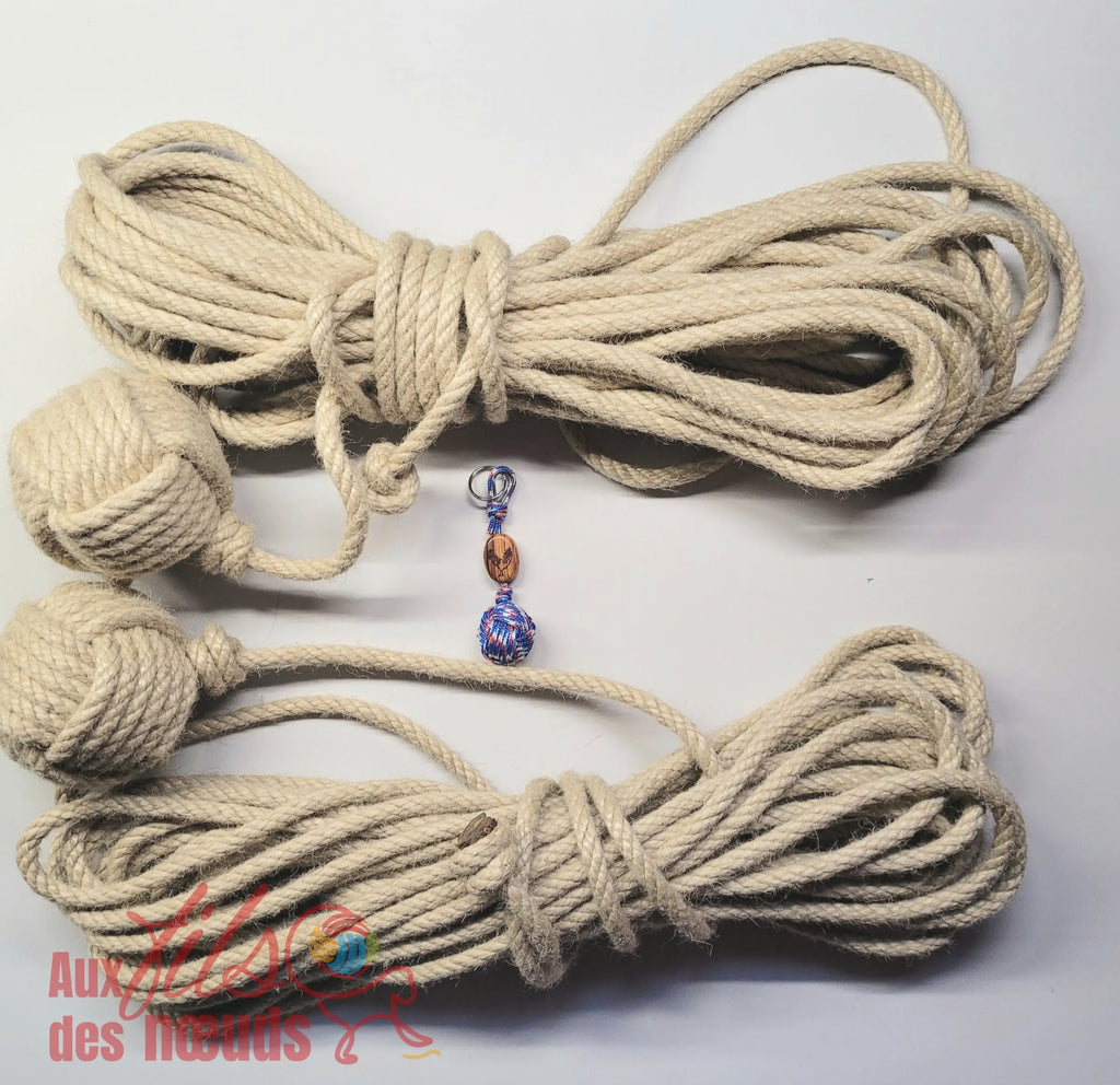 Lance amarre pomme de touline  imitation chanvre fabrication artisanale Origine Corrèze gravure laser doming aux fils des nœuds made in France